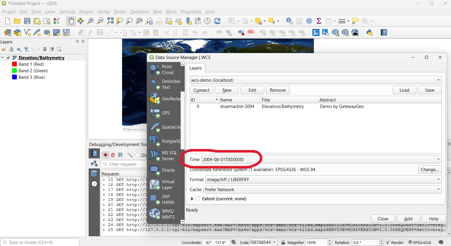WCS Demo service in QGIS